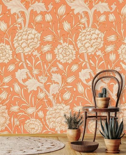 papel pintado floral blanquecino y naranja papel pintado floral blanquecino y naranja