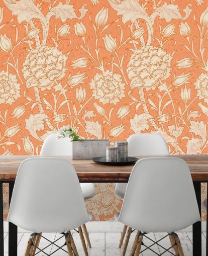 papier peint floral blanc cassé et orange papier peint floral blanc cassé et orange