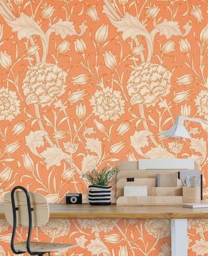 papel de parede floral esbranquiçado e laranja papel de parede floral esbranquiçado e laranja