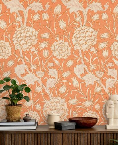 cremefarbene und orangefarbene Blumentapete cremefarbene und orangefarbene Blumentapete