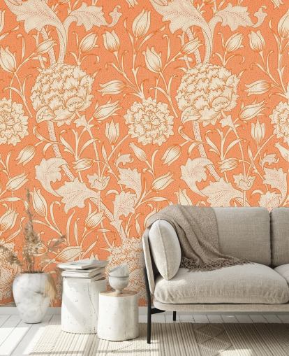 cremefarbene und orangefarbene Blumentapete cremefarbene und orangefarbene Blumentapete