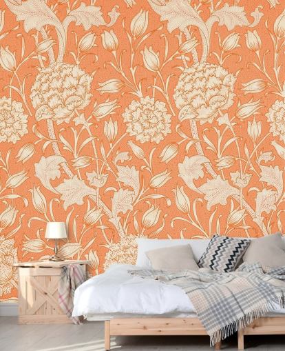 papier peint floral blanc cassé et orange papier peint floral blanc cassé et orange