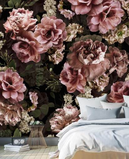 dusty pink dark floral wallpaper