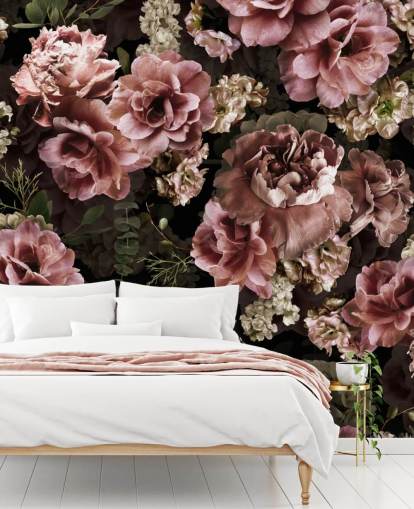 dusty pink dark floral wallpaper