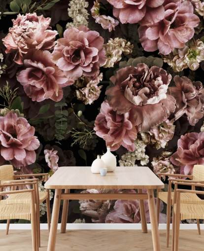 papier peint à fleurs foncé rose poussiéreux