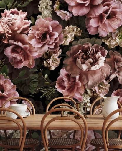 papel pintado floral oscuro rosa polvoriento