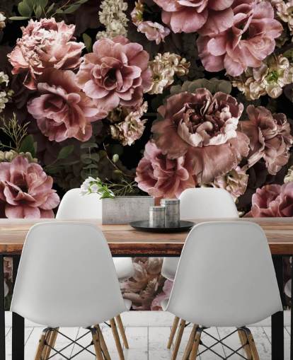 papel pintado floral oscuro rosa polvoriento