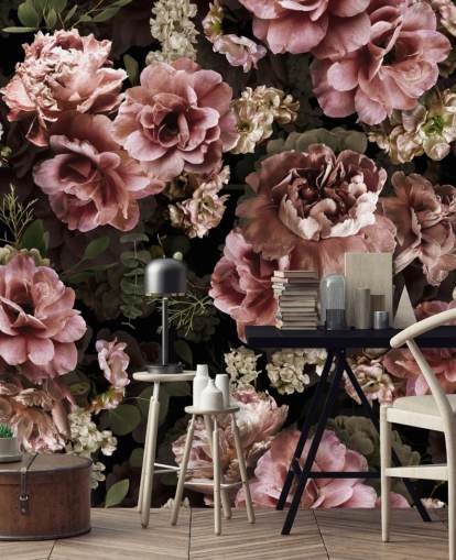 støvete rosa mørk floral tapet støvete rosa mørk floral tapet