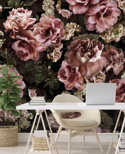 dusty pink dark floral wallpaper