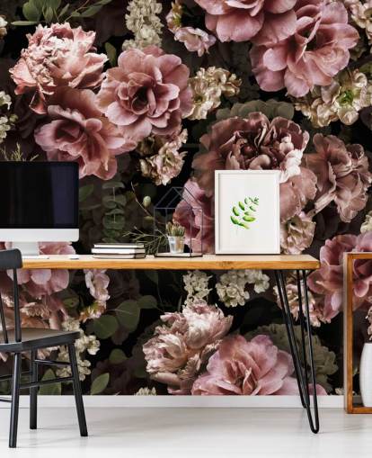 dusty pink dark floral wallpaper