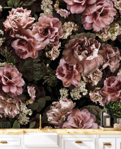 dusty pink dark floral wallpaper