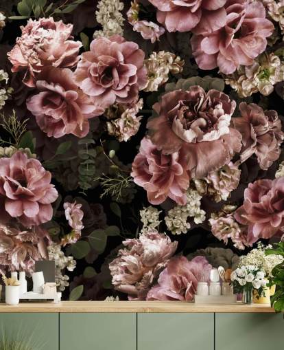 dusty pink dark floral wallpaper