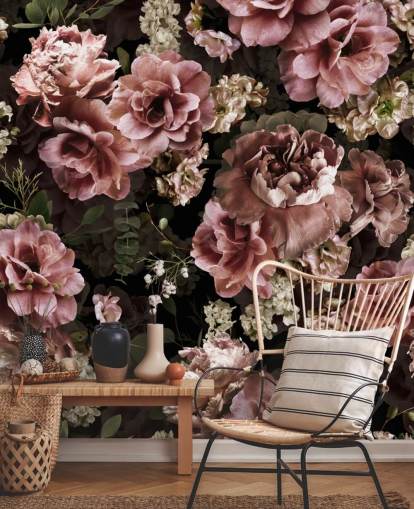 papel pintado floral oscuro rosa polvoriento