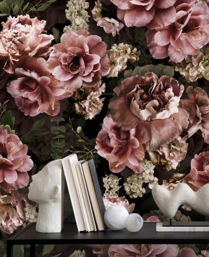 dusty pink dark floral wallpaper