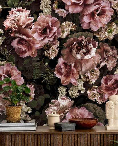 staubige rosa dunkle Blumentapete