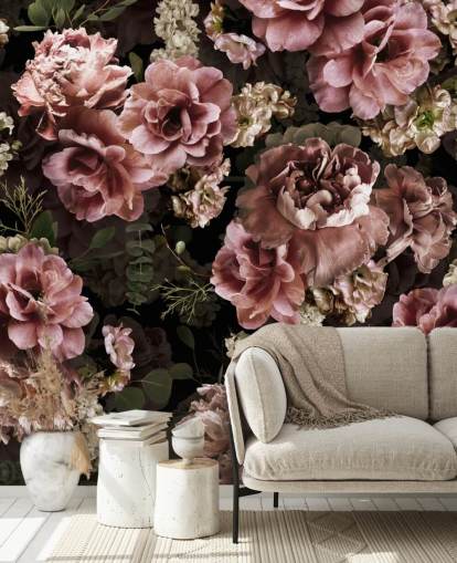 dusty pink dark floral wallpaper