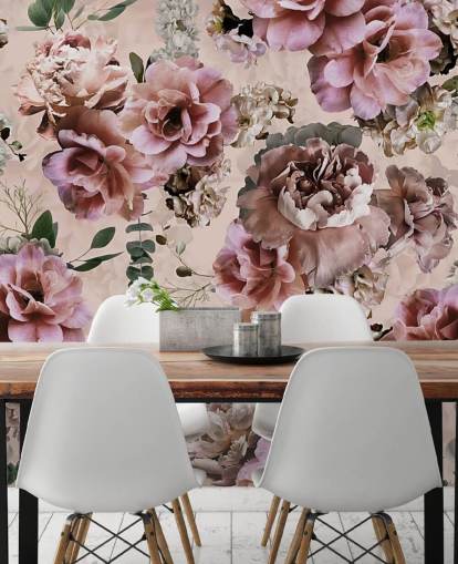 papel pintado floral rosa y morado