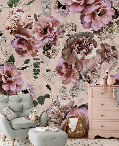 roze en paars bloemenbehang