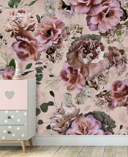 rosa og lilla floral tapet