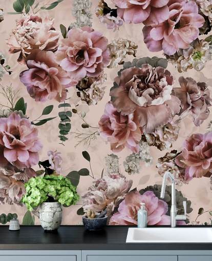 carta da parati floreale rosa e viola