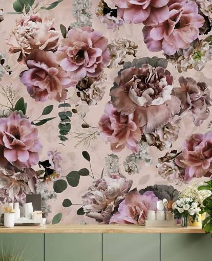 roze en paars bloemenbehang