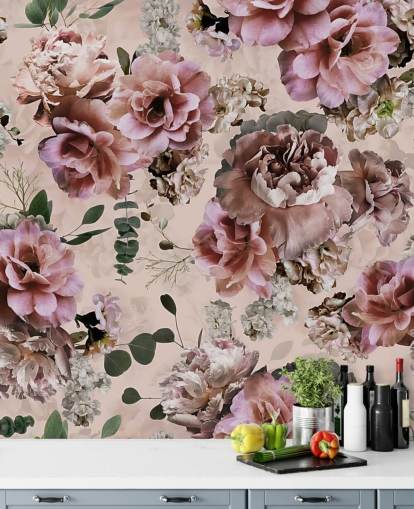 roze en paars bloemenbehang