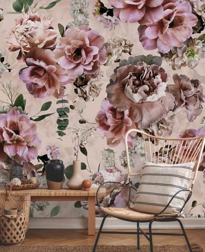 roze en paars bloemenbehang