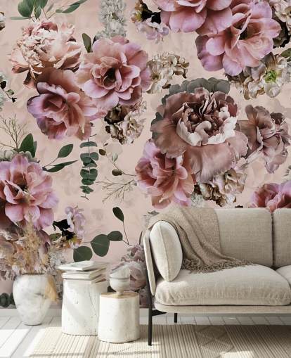 roze en paars bloemenbehang