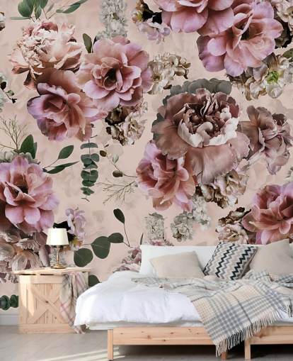 roze en paars bloemenbehang