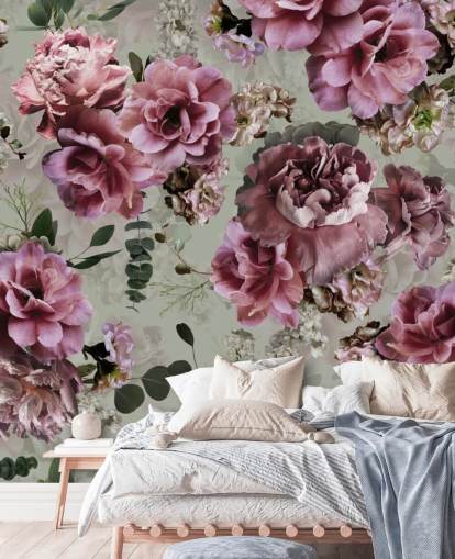 mooie roze bloemen groen achtergrondbehang