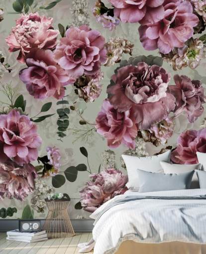 pretty pink flowers green background wallpaper