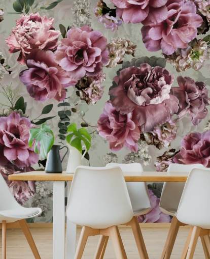 ganske rosa blomster grønn bakgrunn tapet