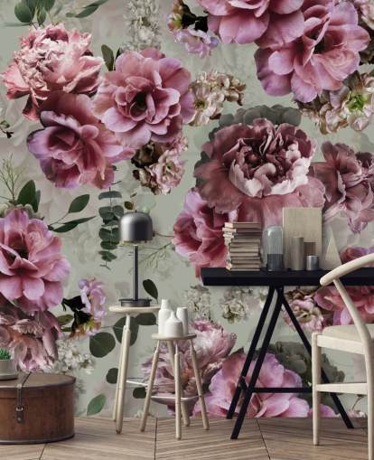 ganske rosa blomster grønn bakgrunn tapet