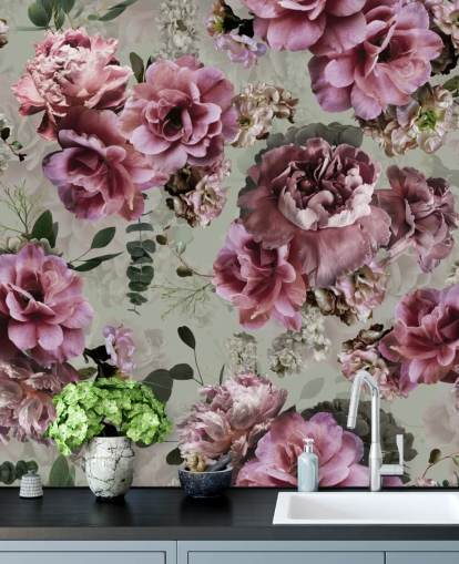 ganska rosa blommor grön bakgrund tapet