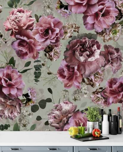 papel tapiz de fondo verde de flores rosas