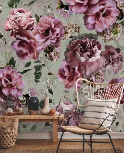 jolies fleurs roses fond d'écran vert