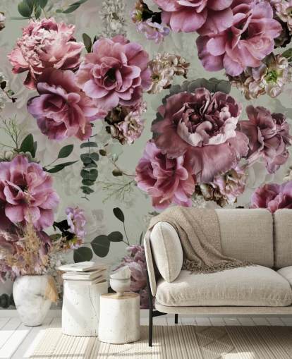 papel tapiz de fondo verde de flores rosas