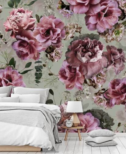 papel tapiz de fondo verde de flores rosas