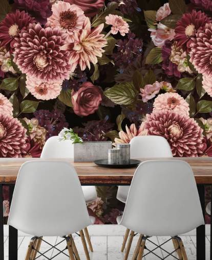 papel de parede floral rosa escuro