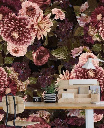 papel pintado floral rosa oscuro