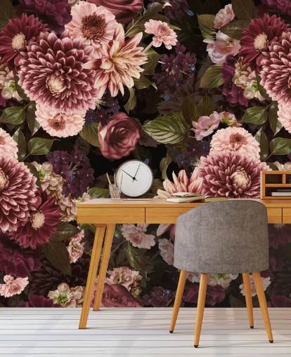 mørk rosa floral tapet