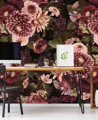 papel de parede floral rosa escuro