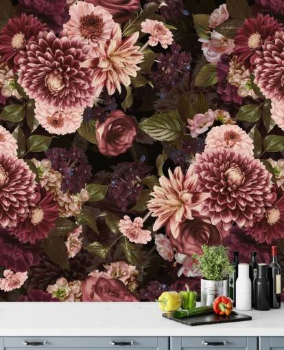 papel pintado floral rosa oscuro