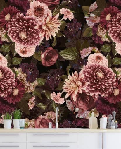 papel pintado floral rosa oscuro