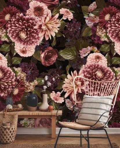 papel de parede floral rosa escuro papel de parede floral rosa escuro