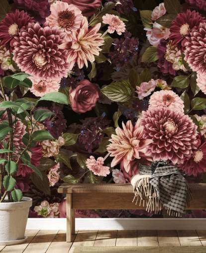 papel de parede floral rosa escuro
