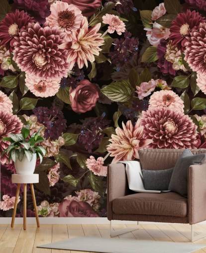papel de parede floral rosa escuro