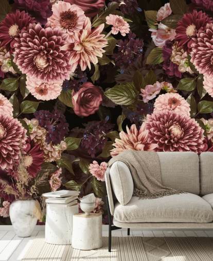 papel pintado floral rosa oscuro