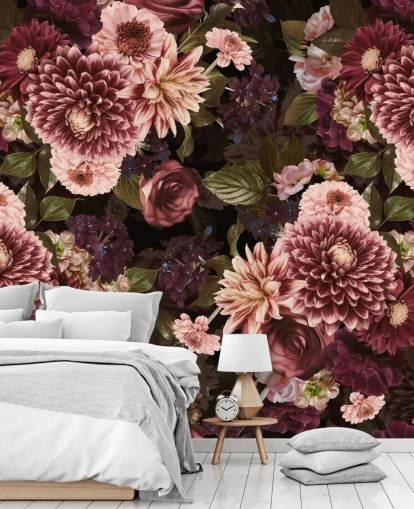 papel pintado floral rosa oscuro
