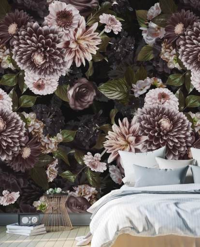 donkerpaars en lila bloemenbehang